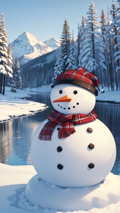 Snowman and winter scene for phone wallpaper