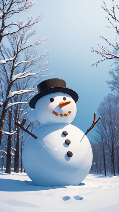 Snowman and winter scene for phone wallpaper