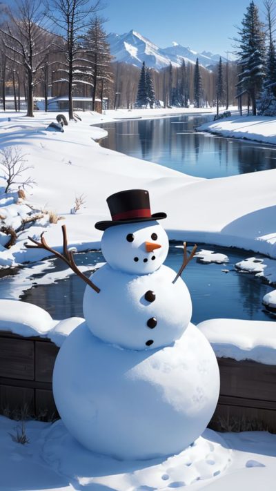 Snowman and winter scene for phone wallpaper