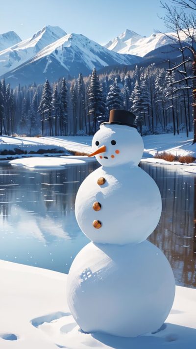 Snowman and winter scene for phone wallpaper