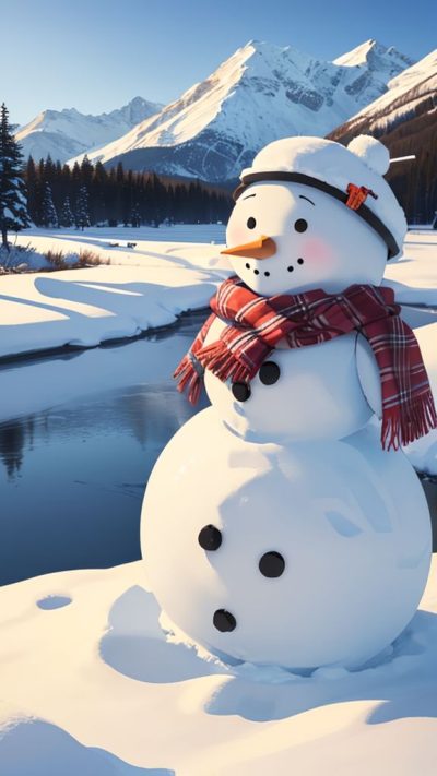 Snowman and winter scene for phone wallpaper