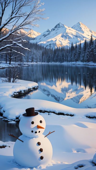 Snowman and winter scene for phone wallpaper