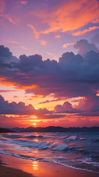 Sunset on the beach for phone wallpaper