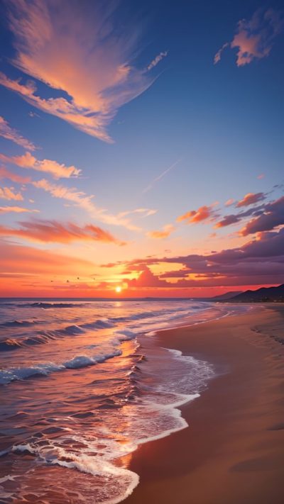 Sunset on the beach for phone wallpaper