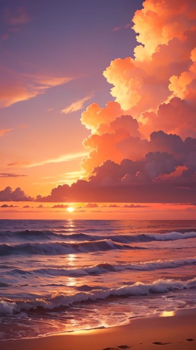 Sunset on the beach for phone wallpaper